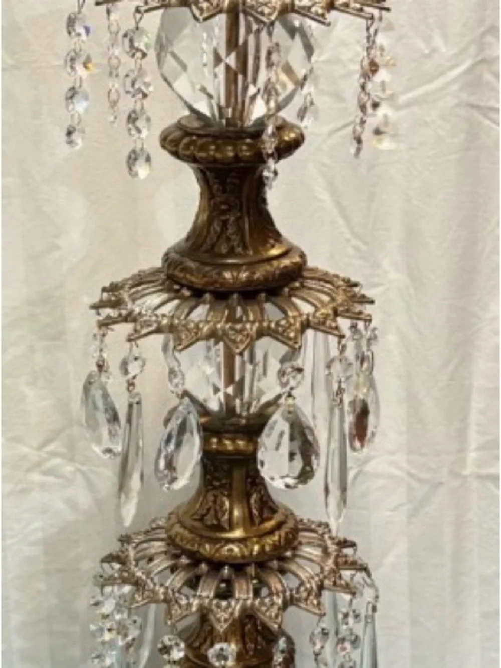 Antique-Style High Regency Crystal Table Lamp with Droplet Prisms
